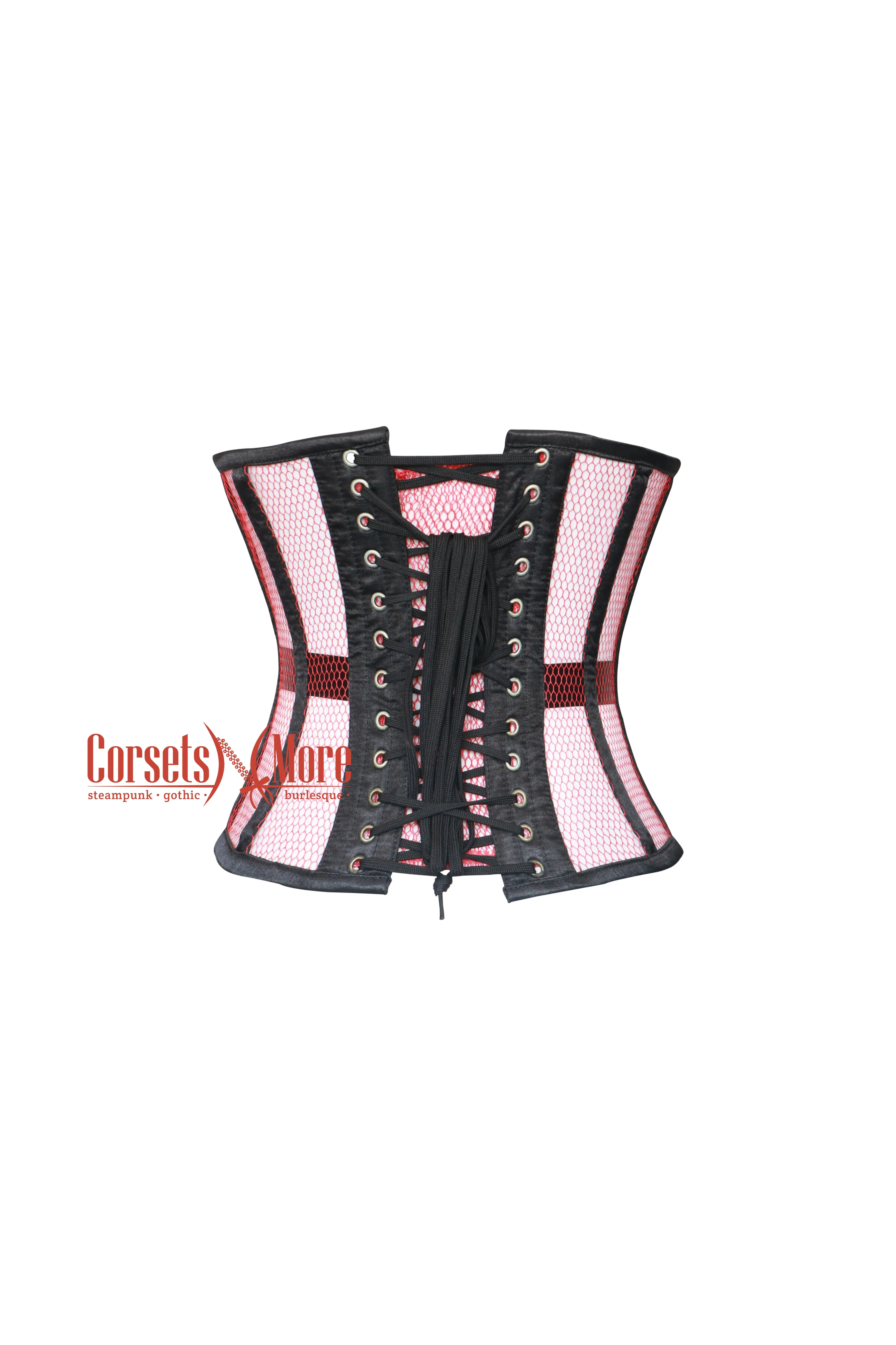 Selene Bloodrose Red Sheer With Black Satin Gothic Underbust Plus Size Corset Top